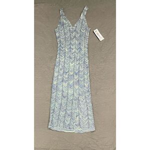Madden NYC XXS Stretchy Blue Dress Yarn Knit V Neck Dress MIDI